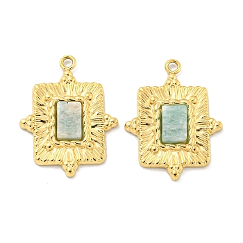 PVD Vacuum Plating 304 Stainless Steel Pendants, Natural Amazonite Rectangle Charms, Real 18K Gold Plated, 19x14x2.5mm, Hole: 1.2mm