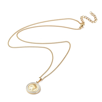 Stainless Steel Pendant Necklace, Coin Shape, Golden, 17.72 inch(45cm)