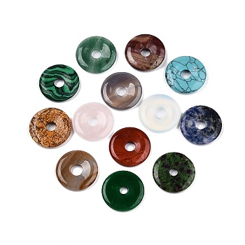 Natural & Synthetic Mixed Stone Pendants, Donut Charms, Mixed Dyed & Undyed, 27~30.5x4~6mm, Hole: 5~8mm