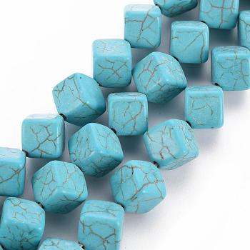 Gemstone Beads, Synthetical Turquoise Beads Strands, Cube, Dark Turquoise, 10x10x10mm, Hole: 1.5mm, about 30pcs/strand