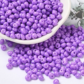 6/0 Opaque Baking Paint Glass Seed Beads, Teardrop, Medium Purple, 4.5~5x4x3~3.5mm, Hole: 0.9mm, about 5625Pcs/Pound