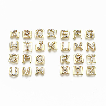 Brass Micro Pave Clear Cubic Zirconia Cabochons, Fit Floating Locket Charms, Cadmium Free & Nickel Free & Lead Free, Alphabet, Real 16K Gold Plated, 6x7x2mm