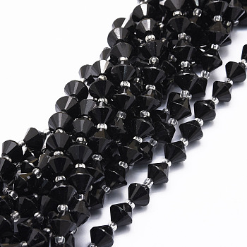 Natural Black Tourmaline Beads Strands, Faceted, Bicone, 8x8mm, Hole: 1mm, about 40pcs/strand, 15.24''(38.7cm)