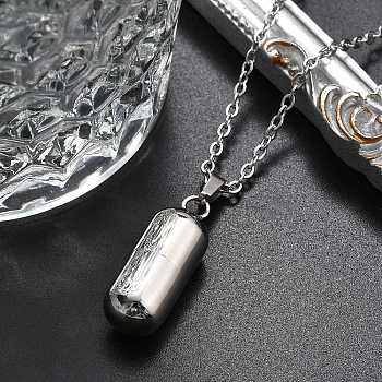 304 Stainless Steel capsule Shaped Perfume Bottle Necklaces, Cable Chain Necklaces for Women, Stainless Steel Color, 21.85 inch(55.5cm)