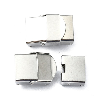 201 Stainless Steel Watch Band Clasps, Rectangle, Stainless Steel Color, 25.5x18x5.2mm