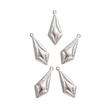 304 Stainless Steel Pendants, Rhombus/Kite, Stainless Steel Color, 21.5x9x1mm, Hole: 1.2mm