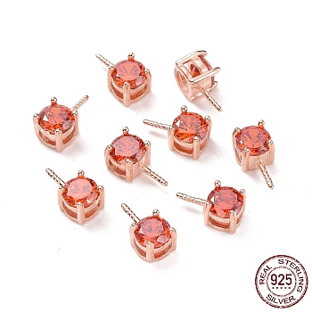 925 Sterling Silver Peg Bails, with Cubic Zirconia, Square, Rose Gold, Orange Red, 9x4x4.5mm, Hole: 2.5x1.5mm, Pin: 0.6mm
