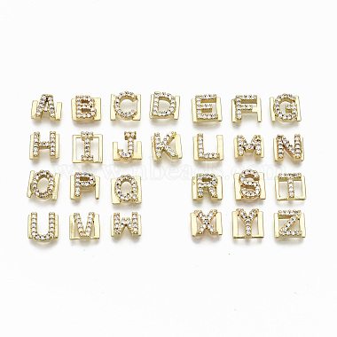 Real 16K Gold Plated Clear Alphabet Brass+Cubic Zirconia Cabochons