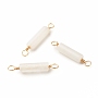 Natural White Jade Connector Charms, with Light Gold Eco-Friendly Copper Wire Wrapped, Column, 22~23.5x4mm, Hole: 2.2~2.4mm