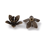 5-Petal Brass Bead Cap, Flower, Antique Bronze, 13x14x6.5mm, Hole: 0.8mm(KK-WH0062-59AB)