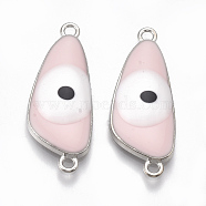 Alloy Links connectors, with Enamel, Triangle with Evil Eye, Platinum, Pink, 30.5x12x4mm, Hole: 1.8mm(ENAM-S016-31E)