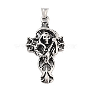 Retro 304 Stainless Steel Big Pendants, Antique Silver, Skull Theme, 63x34x13mm, Hole: 4x9mm(STAS-I205-38AS-03)