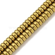 Electroplated Synthetic Non-magnetic Hematite Beads Strands, Disc, Heishi Beads, Golden Plated, 4.5x2mm, Hole: 1mm, about 189~191pcs/strand, 15.55''~15.83''(39.5~40.1cm)(G-K361-A04-02)