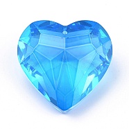K9 Glass Rhinestone Pendants, Faceted, Heart, Aquamarine, 44x45.5x27.5mm, Hole: 1.4mm(GLAA-Q087-05)