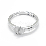 Adjustable 925 Sterling Silver Finger Ring Components, For Half Drilled Beads, Platinum, Size 7, 17mm, Tray: 6mm, Pin: 0.9mm(STER-L055-019P)