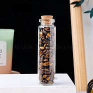 Natural Tiger Eye Chips in a Glass Bottle with Cork Cover, Mineral Specimens Wishing Bottle Ornaments for Home Office Decoration, 70x22mm(PW-WG28850-08)