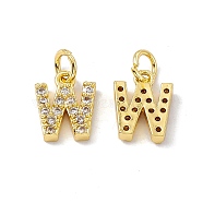 Real 18K Gold Plated Brass Micro Pave Clear Cubic Zirconia Charms, with Jump Ring, Letter.W, 11x9x2.5mm, Hole: 3.4mm(KK-E068-VB452-W)