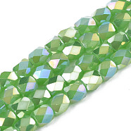 Electroplate Glass Beads Strands, AB Color Plated, Faceted, Column, Lime Green, 5.5x5mm, Hole: 1.2mm, about 99pcs/strand, 21.85 inch(55.5cm)(EGLA-N002-13-A09)