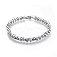 304 Stainless Steel Beaded Bracelets, with Lobster Clasp, Stainless Steel Color, 7-5/8 inch(195mm)x6mm(BJEW-G544-31P)