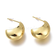 Brass Half Hoop Earrings, Crescent Moon Earrings, with Steel Pin and Plastic Ear Nuts, Long-Lasting Plated, Real 18K Gold Plated, 19.7x16.5x9mm, Pin: 0.7mm(EJEW-H104-18G)
