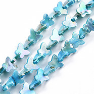 Natural Freshwater Shell Beads Strands, AB Color Plated, Dyed, Butterfly, Sky Blue, 10~11x12.5~13.5x3mm, Hole: 0.7mm, about 38~39pcs/strand, 12.80 inch~12.99 inch(32.5~33cm)(SHEL-N026-206A)