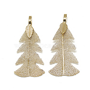 Iron Pendants, Electroplate Natural Leaf, Leaf, Light Gold Plated, 47x20x1.5mm, Hole: 3x5.5mm(X-IFIN-T006-16LG)