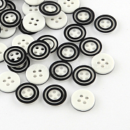 4-Hole Plastic Buttons, Flat Round, Black, 11x2mm, Hole: 1.5mm(BUTT-R034-030)