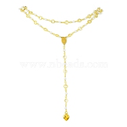 Brass & Round Glass Double Layer Necklaces, Oval Virgin Mary & Heart Pendant Necklaces, Golden, 18.31 inch(465mm)(NJEW-JN04989)