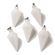 Natural White Jade Pendants, Cone Charms with Rack Plating Platinum Plated Brass Snap on Bails, 36~36.5x15~15.5mm, Hole: 5~6.5x2mm(G-Z055-02P-19)