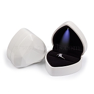 Heart Shaped Plastic Ring Storage Boxes, Jewelry Ring Gift Case with Velvet Inside and LED Light, White, 7.15x6.4x4.35cm(CON-C020-01D)