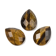 Natural Tiger Eye Cabochons, Teardrop, Faceted, 18x13x5mm(G-C146-04A)