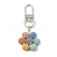 Wire Wrapped Natural Lava Rock Pendant Decorations, with Alloy Swivel Clasps, Flower, Platinum, 6.2cm(KEYC-TA0026-02)