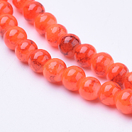 Spray Painted Glass Bead Strands, Round, Orange Red, 4mm, Hole: 1.1~1.3mm, about 200pcs/strand, 31.4 inch(X-GLAD-S075-4mm-39)
