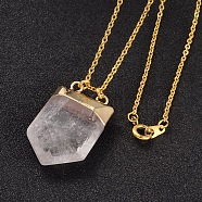 Brass Natural Crystal Pendant Necklaces, with Brass Chains and Spring Ring Clasps, Golden, 17.7 inch(NJEW-JN01460)