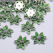 Acrylic Rhinestone Flower Flat Back Cabochons, with Brass Findings, Green, 24x7mm(GACR-R016-15)