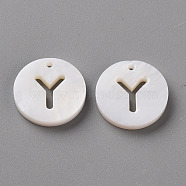Natural Freshwater Shell Pendants, Flat Round with Letter, Letter.Y, 12x1.5mm, Hole: 1mm(SHEL-Q311-008Y)