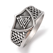 Viking 304 Stainless Steel Valknut Rings, Wide Band Rings for Mens, Antique Silver, 14mm, US Size 9(18.9mm)(RJEW-U005-17C-AS)