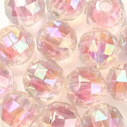 UV Plating Transparent Acrylic European Beads, Large Hole Beads, Round, Pearl Pink, 13.5x13mm, Hole: 4mm(OACR-F004-03E)