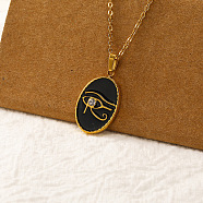 Vintage Real 18k Gold Plated Titanium Steel Black Enamel Pendant Necklaces for Women, Simple and Elegant, Eye of Horus(QI4661-3)