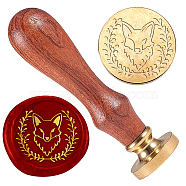 Wax Seal Stamp Set, Sealing Wax Stamp Solid Brass Head,  Wood Handle Retro Brass Stamp Kit Removable, for Envelopes Invitations, Gift Card, Fox, 83x22mm(AJEW-WH0208-1065)
