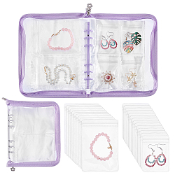 Transparent Jewelry Organizer Storage Zipper Bag, 3 Inch 5 Inch Jewelry Storage Loose Leaf Album with 60Pcs Zip Lock Bags, Holder for Rings Earring Necklaces Bracelets, Rectangle, Lilac, 23x18.5x2.5cm(AJEW-WH0314-44C)
