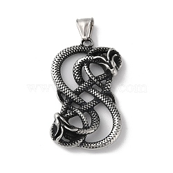 Viking 304 Stainless Steel Pendants, Snake Charm, Antique Silver, 48.5x29x7.5mm, Hole: 9x4mm(STAS-D014-18AS)