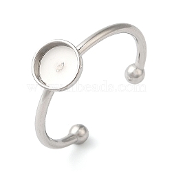 Non-Tarnish 304 Stainless Steel Open Cuff Ring Components, Pad Ring Setting, Flat Round, Stainless Steel Color, Tray: 6mm, 1.5mm, Adjustable(STAS-I306-05A-P)