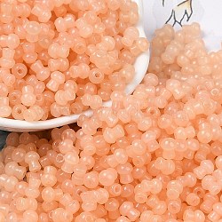 Transparent Colours Glass Seed Beads, Mushroom, Light Salmon, 5.5x4.5mm, Hole: 1mm, 4150pcs/pound(SEED-R001-01G)