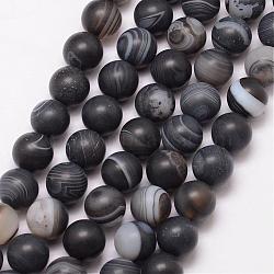 Natural Black Agate Bead Strands, Round, Grade A, Frosted, Dyed & Heated, Black, 8mm, Hole: 1mm, about 47pcs/strand, 15 inch(G-K166-12-8mm-03)