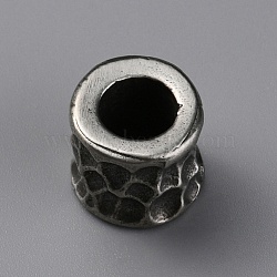 Brass European Beads, Large Hole Beads, Barrel with Meteor Crater Pattern, Antique Silver, 11x9mm, Hole: 6mm(FIND-WH0152-45AS)