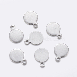 201 Stainless Steel Charms, Stamping Blank Tag, Flat Round, Stainless Steel Color, 9x7x0.8mm, Hole: 1mm(X-STAS-F159-52P)