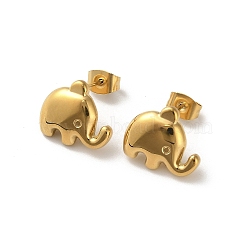 Ion Plating(IP) 304 Stainless Steel Elephant Stud Earrings, Golden, 12x14.5mm(EJEW-F349-01G)