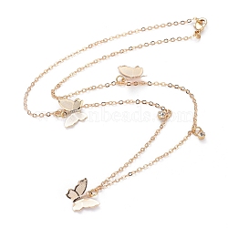 Brass Butterfly Pendant Necklaces, with Cable Chains, Crystal Rhinestone and Lobster Claw Clasps, Real 18K Gold Plated, 17.9 inch(45.5cm)(X-NJEW-JN02678-03)
