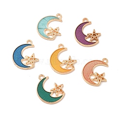 Alloy Enamel Pendants, Golden, Moon with Star Charm, Mixed Color, 19.3x15.5x1.8mm, Hole: 1.7mm(ENAM-S121-061-G)